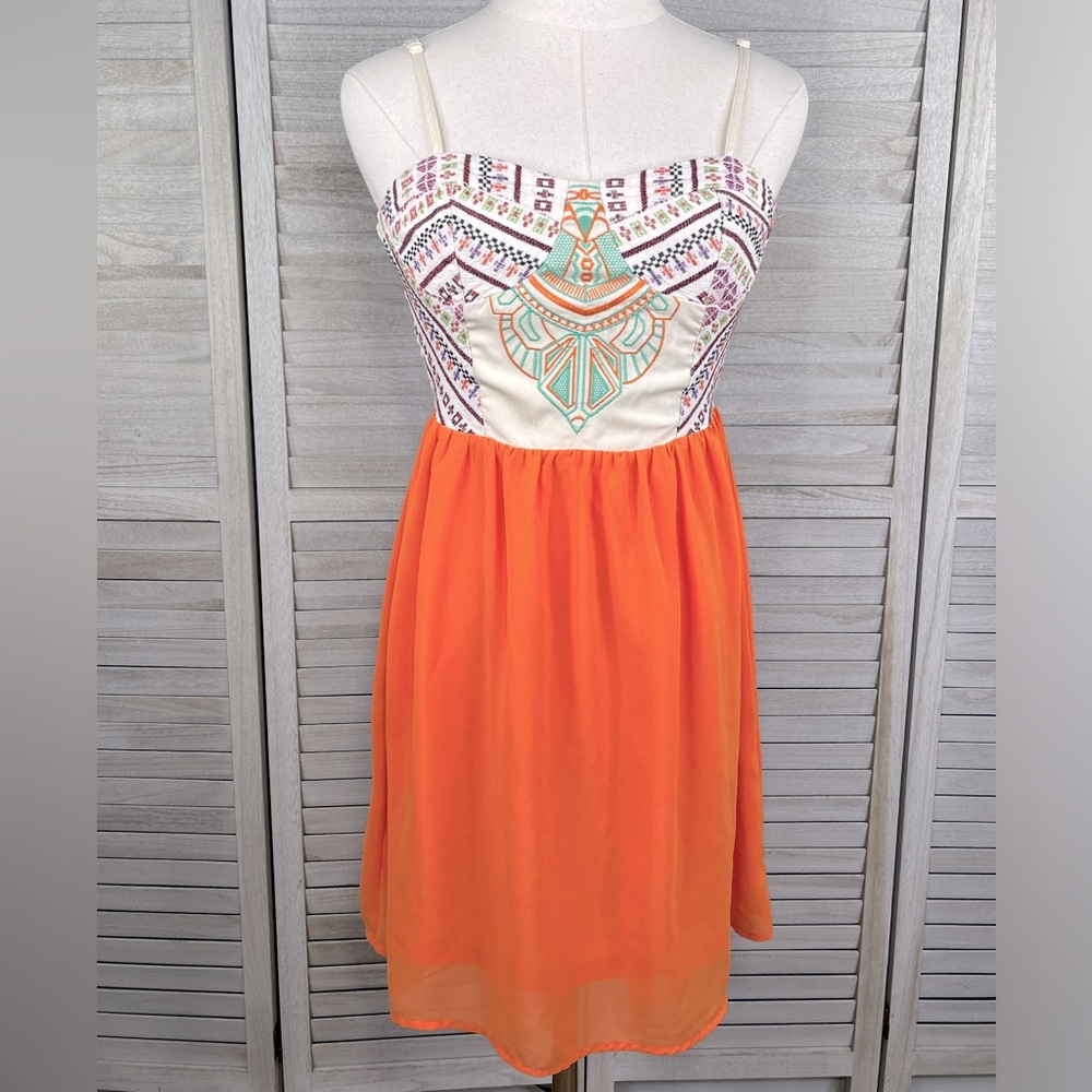 FLYING TOMATO Boho Sundress Embroidered Sleeveless-Small